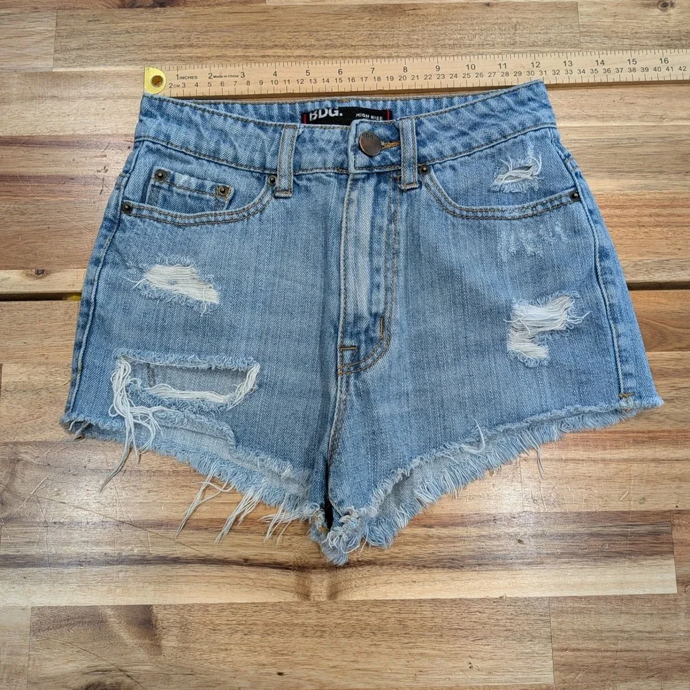 BDG Womens Denim Jean Shorts High Rise Cheeky 24 Distressed Cutoff Festival Y2K